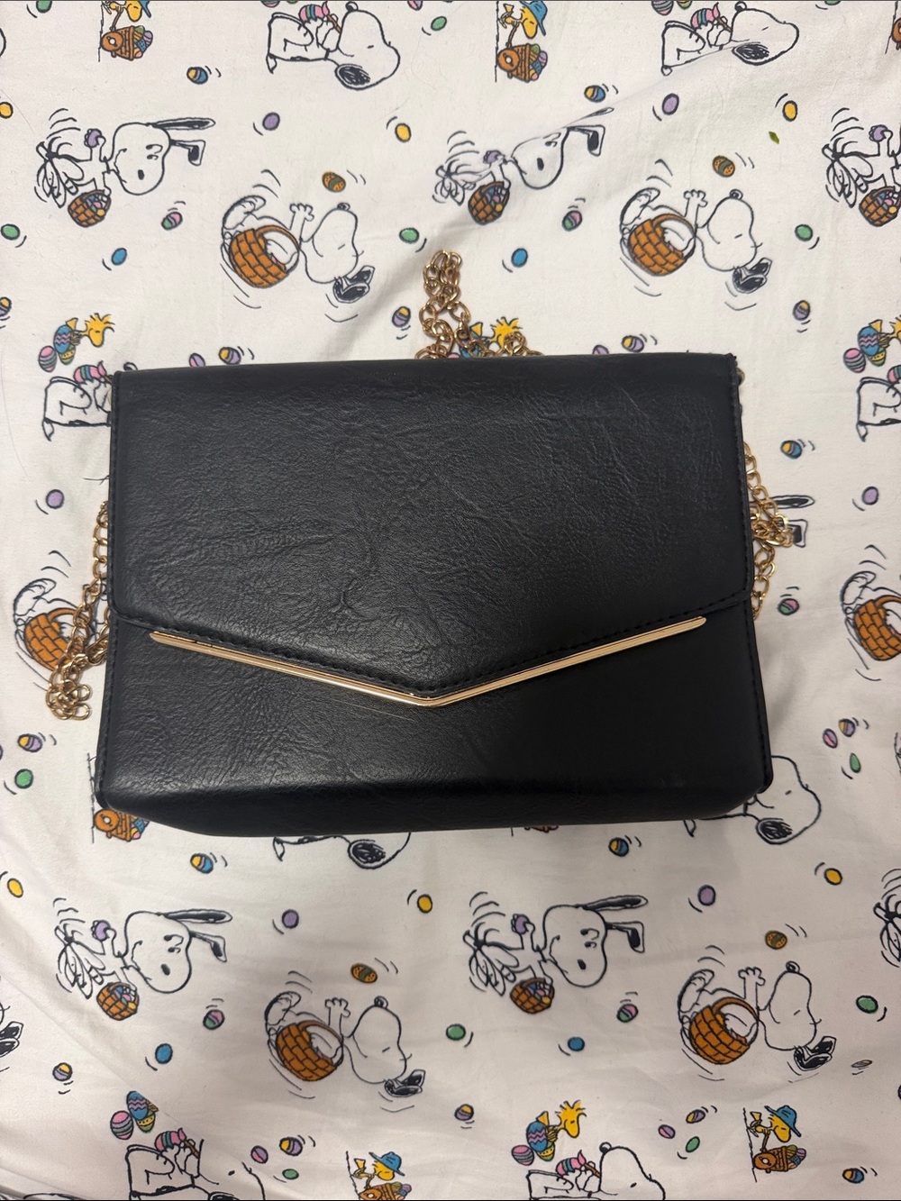 Classic Black Chain Crossbody Bag with Gold Accent